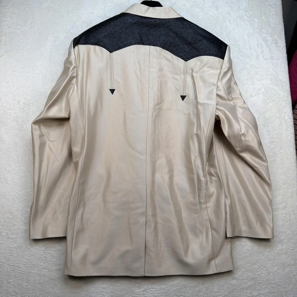 Vintage Western Suit Mens 44R 36 Beige Black Rockabilly Deadstock Set